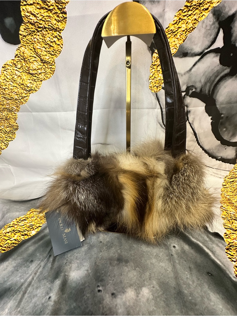 Luxurious Brown Multi-Tone Fur Shoulder Bag by
